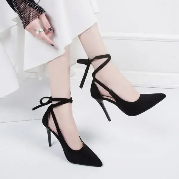 Birlagadget Women Fashion Solid Color Plus Size Strap Pointed Toe Suede High Heel Sandals Pumps